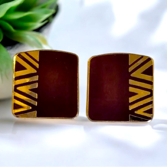 Laurel Burch Earrings Red Plum Naito Cloisonne Post Square Earrings 1980s 25$